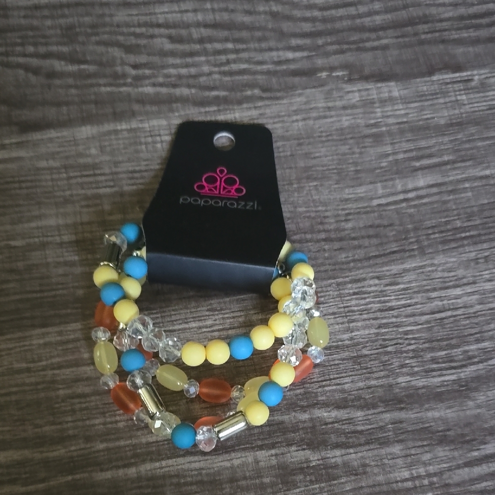 Paparazzi Vibrant Beaded Bracelet Set - Yellow, Blue, Orange